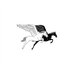 monochrome illustration of a pair of flying horses