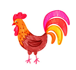 Felt pen drawing of cute rooster character