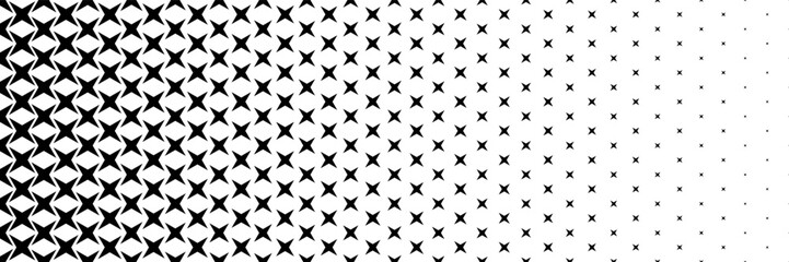 horizontal black halftone of four v-shaped projection design for pattern and background.