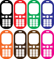 Phone colorful mobile cell cellphone call calling messaging display screen transparent Vector art icon