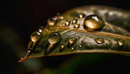Fresh green leaf with dew drop close up generated by AI