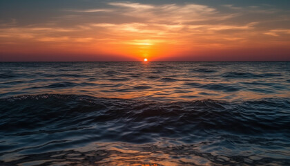 Sunset over water, tranquil beauty in nature generated by AI