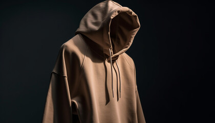 Hooded fashion model walks in spooky night generated by AI