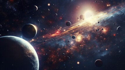 Planets in space and stars. solar system