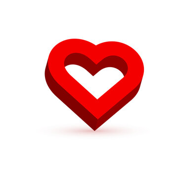 3D shape red heart for Valentines day. Red hearts in minimal design on isolated on white background. Love and romance.