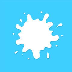 Modern poster of fresh milk splash in flat design. Blots from milks. Milk blot, cream drops and stains.