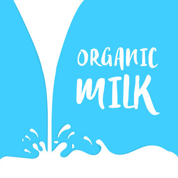 Modern poster of fresh milk splash in flat design. Blots from milks. Milk blot, cream drops and stains.