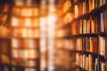 blurred bookshelf Many old books in a book shop or library