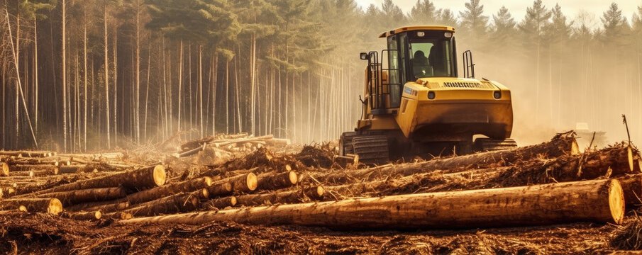 Beech wood logging timber wood industry. generative ai