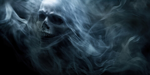 Smoke from the skull on a black background. Halloween concept.