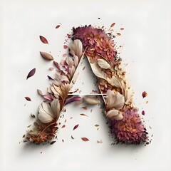 the letter a containing flower petals on a white background 