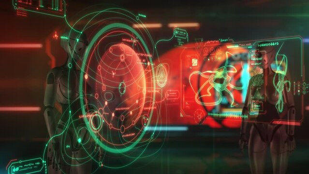Artificial intelligence explores alien life. 3D render