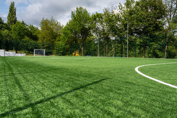 Football soccer field corner with white marks