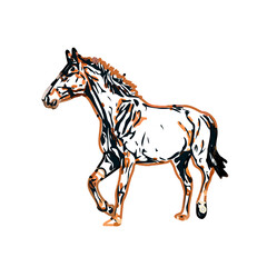 Color sketch of a running horse with transparent background