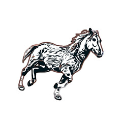 Color sketch of a running horse with transparent background