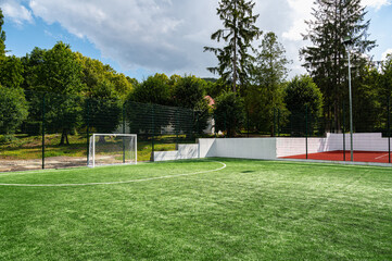 Football soccer field corner with white marks