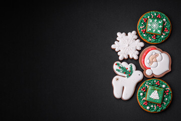 Beautiful Christmas or New Year colorful homemade gingerbread cookies