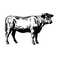 cow standing vintage hand-drawn, Vector illustration