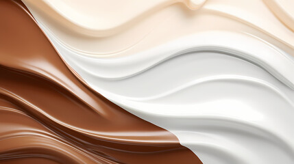 Dynamic portrayal of a milk splash blending with chocolate, creating a creamy yogurt wave, generative by AI.