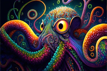 psychedelic trippy plazma monster octopus super detailed 4k hyper quality  - obrazy, fototapety, plakaty
