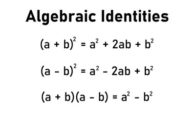 Fototapeta na wymiar List of standard identities in mathematics. Algebraic identities. Important identities. mathematics resources for teachers and students.