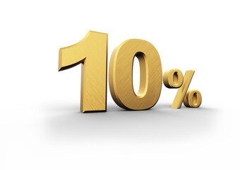 Golden ten percent on transparent background