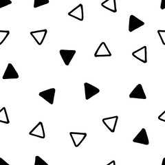 Geometric abstract seamless pattern with random triangles. Trendy vector isolated hand-drawn illustration. Perfect for background, fashion print, wrapping paper, packaging or fabric designs.