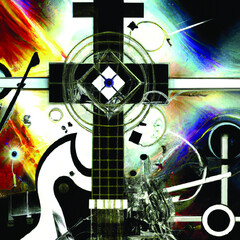 abstract background with rainbow and modern guitar-cross fusion