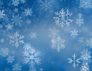 Fototapeta na wymiar Impression of white snowflakes on a blue sky. Winter background. Generative AI.