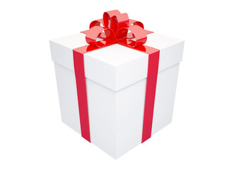 Red and white gift box on blue