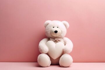 Joyful White Teddy Bear: Sitting and Embracing a Red Heart. AI