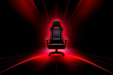 Gaming chair on red lighting background with copy space