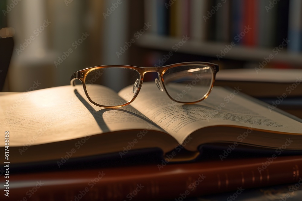 Poster open book with glasses. reading concept. generated by ai.