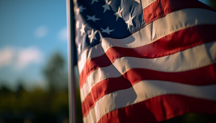 American flag waving in the summer sunlight generated by AI