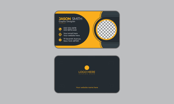 Free vector elegant minimal black and yellow business card design with image