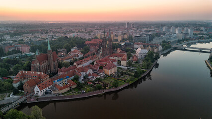 Fototapeta na wymiar Cathedral Island at sunrise, Wroclaw.