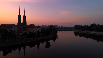 Fototapeta na wymiar Cathedral Island at sunrise, Wroclaw.