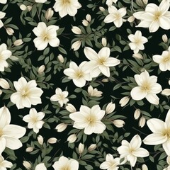 Photo seamless pattern with white flowers and dark background