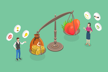 3D Isometric Flat Vector Conceptual Illustration of Extrinsic Vs Intrinsic Motivation, Psychological Stimulation