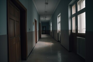 Empty school hallway