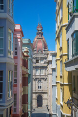 City Hall in Maria Pita Square from Avenida Puerta de Aires. A Coru&ntilde;a, Spain