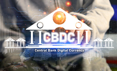A CBDC, in simple terms, is a digital currency issued by a country central bank. It can legally be used as a settlement just like fiat currency or regular paper money. - obrazy, fototapety, plakaty