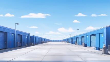 Secure and Spacious: Blue Storage Facility Under Azure Sky made with Generative AI