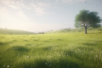 Obraz na płótnie Canvas A minimalist landscape with a scenic meadow or field, Generative AI