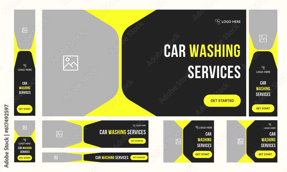 Wall mural best car washing services set of web banner template design for social media posts, editable vector 