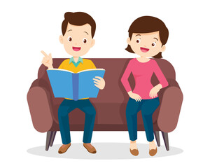 man and woman reading book