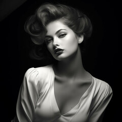 Fototapeta premium Black and white fashion portrait. Generative AI.