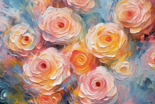 Excellent painting roses in blue water