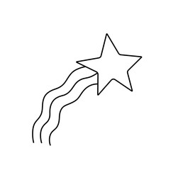 Vector isolated one single five points star flying with trace colorless black and white contour line easy drawing