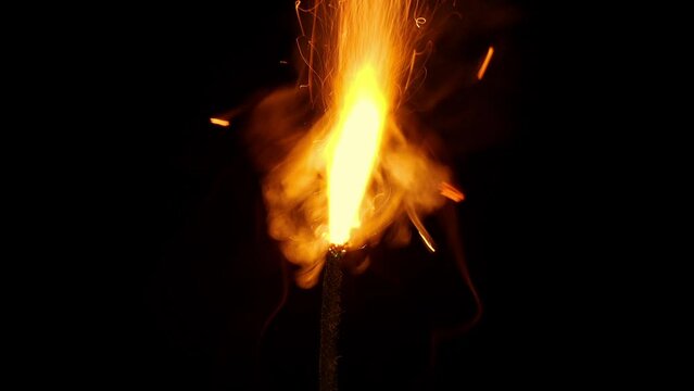 Fuse Is Lit With Lighter And Burns Down